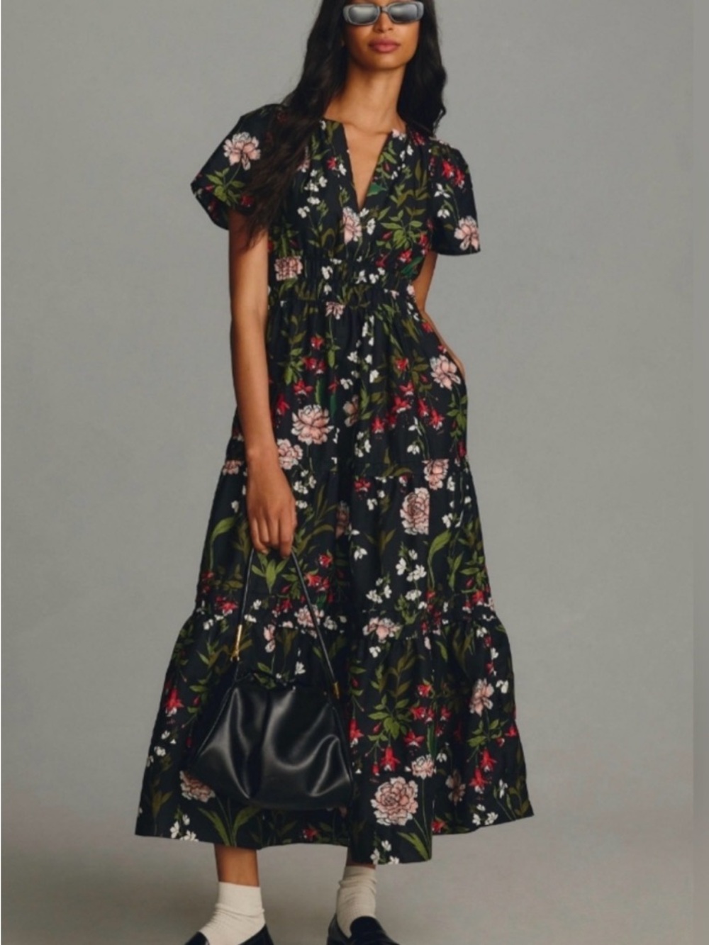 Anthropologie Somerset Black Floral Dress
